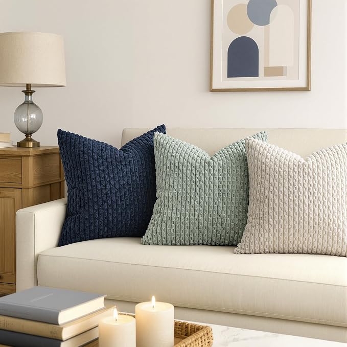 MIULEE Decorative Throw Pillow Covers 20x20 Navy Blue Textured Corduroy | Pack of 2 Striped Pillow Covers Modern Farmhouse Coastal Home Decor for Couch Bed Sofa Living Room