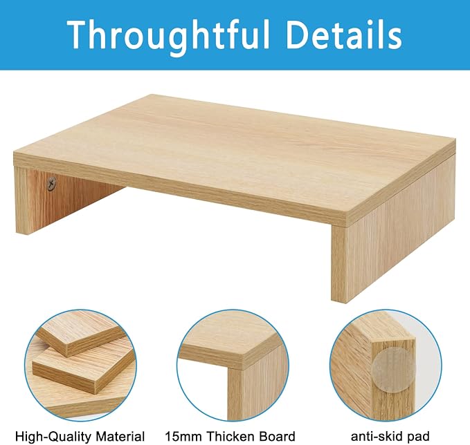 TEAMIX 14.2 inch Monitor Stand Riser, Wood Monitor Riser with Storage for Desk Small Monitor Stand TV/Screen/PC/Laptop Riser Computer Stand Desktop Shelf (Maple-14.2 inch)
