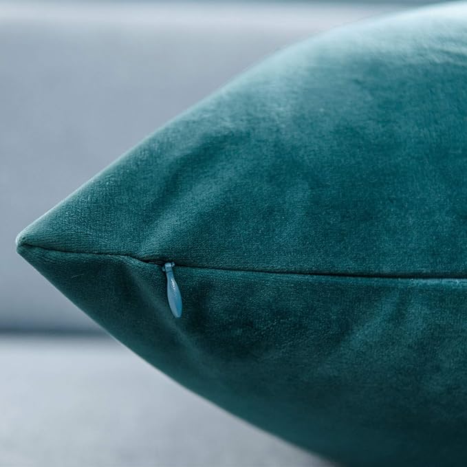 JUSPURBET 16x16 Decorative Velvet Throw Pillow Covers Set of 2,Peacock Blue | Modern Soft Cushion Covers Cases with Hidden Zipper for Couch Sofa Bed Living Room Bedroom Home Decor