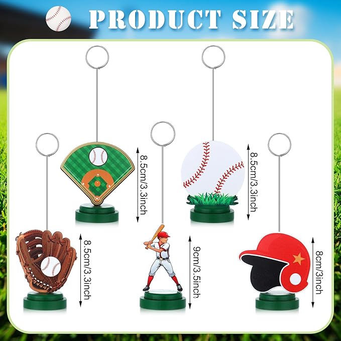 5 Pcs Baseball Photo Balloon Holder Table Centerpieces Holders Baseball Themed Decoration Place Card Holder Photo Clips Holder for Home Birthday Wedding Party Decor