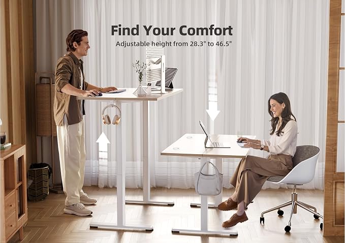 YDN 40 x 24 Inch Nature Electric Standing Desk | Adjustable Height, Sit Stand, Cable Management, Ergonomic, Home Office