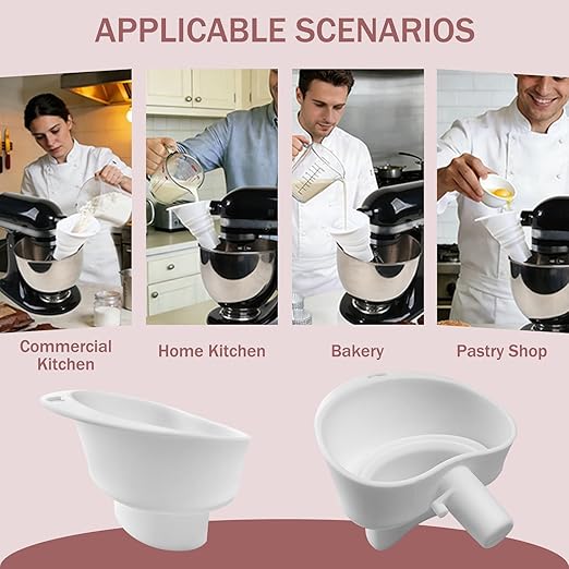 2Pcs Flour Funnel for Kitchen Mixer Bowl Cover Set, Compatible with Kitchen 4.5-5 Tilt-Head Stand Mixer, Anti-Splash Baking Accessories, Dishwasher Safe Comes with Brush, Shovel, Scraper