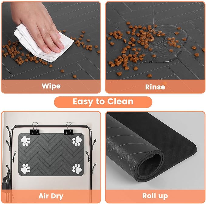 Pet Feeding Mat-Absorbent Pet Placemat for Food and Water Bowl, with Waterproof Rubber Backing, Quick Dry Water Dispenser Mat for Dog and Cat (12"x20", Coffee)