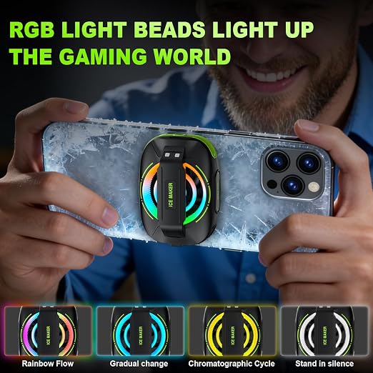Cell Phone Cooler for Gaming, Magnetic Portable Rechargeable Battery Mobile Phones Radiator with RGB Lights for iPhone Series, iPad Pro, Tablet, TikTok Live
