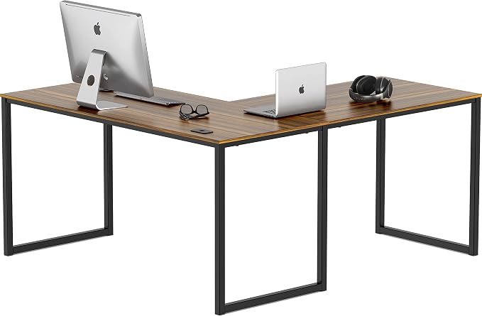 SHW Mission 55 x 60 L-Shape Home Office Computer Desk, Walnut | Reversible Desktop Design