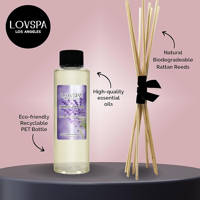 LOVSPA French Lavender Diffuser Oil - Luxury Essential Oils for Diffuser Refill & Air Freshener Room Spray - Long-Lasting & Natural Home Fragrance, Scented Oil for Diffusers, USA Made, 4oz