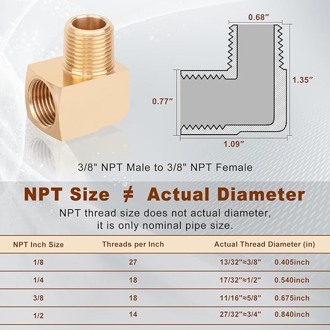 2pcs 3/8??Brass Fittings 90 Degree Barstock Street Elbow 3/8" NPT Male Pipe to 3/8" NPT Female Pipe 3/8 NPT Elbow Forged Brass Pipe Fittings