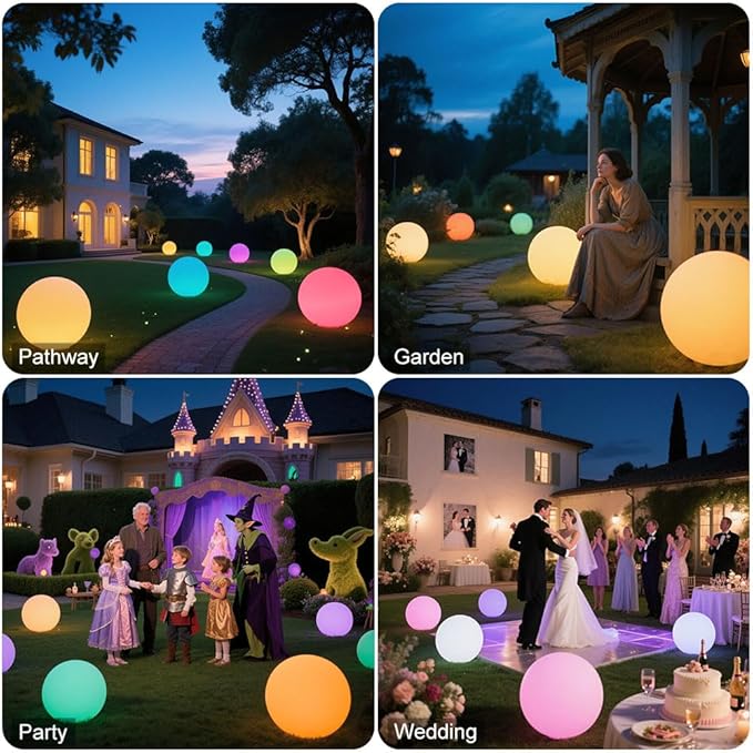 14-in LED Ball Light, Rechargeable Outdoor Globes Light Dimmable RGB Color Changing Globe Floor Lamp w/Remote, Modern Versatile LED Globe Orb Lights Waterproof Glowing Orb Lamp for Home Yard Lawn Path