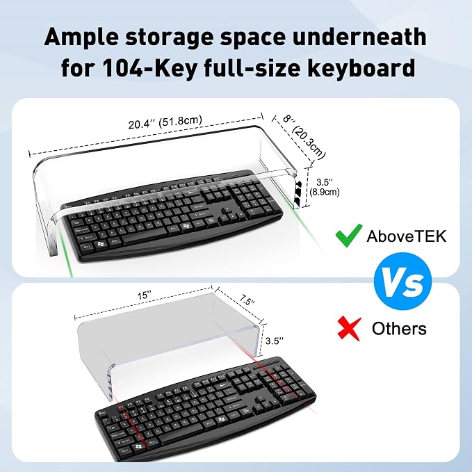 AboveTEK Acrylic Monitor Stand, Premium Large Monitor Riser 20 inch, Crystal Clear Acrylic Computer Stand Laptop Desk Stand for Home Office Printer TV Screen Keyboard Storage