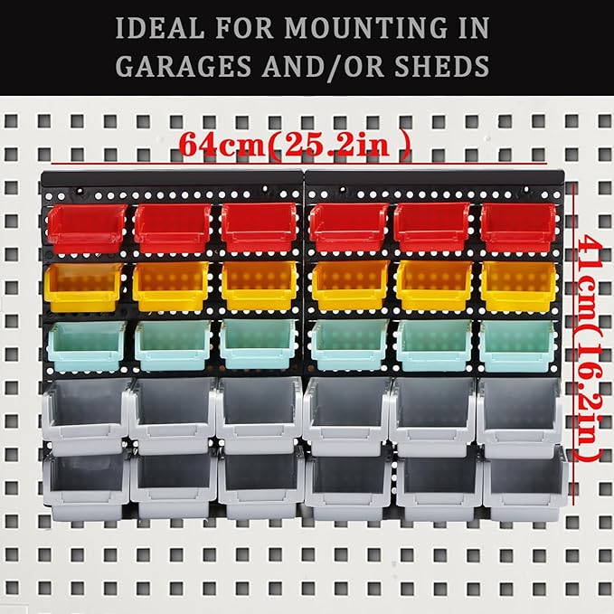 MULSAME Wall Mounted Storage Bins Parts Rack 4 Colors Bin Organizer Garage Plastic Shop Tool, Garage Organizers and Storage (Style-Serene) 25.2"*16.2"
