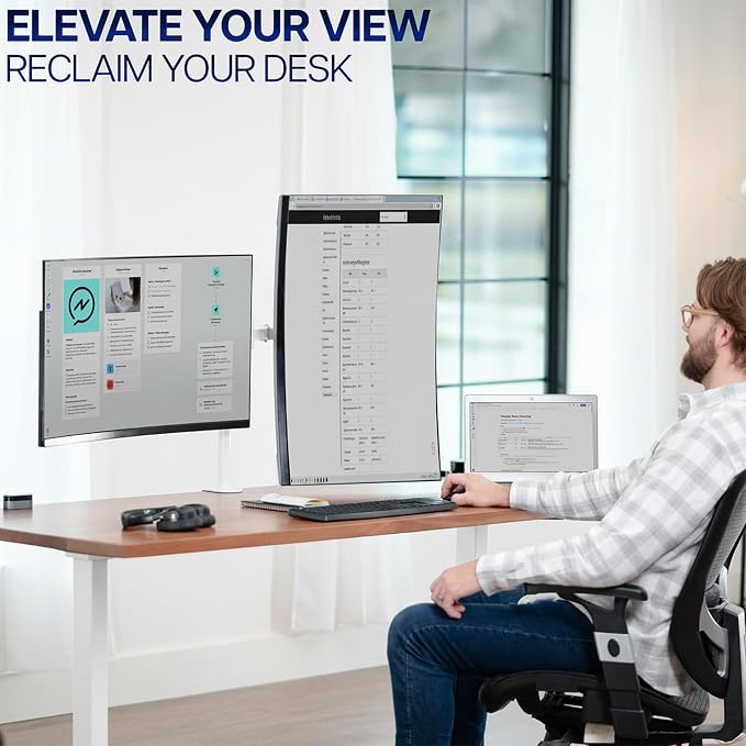 VIVO Dual Monitor Desk Mount, Heavy Duty Fully Adjustable Stand, Fits 2 LCD LED Screens up to 32 inches, White, STAND-V032W