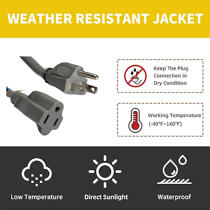 Indoor Outdoor Extension Cord Weatherproof, UL Certified, 16 Gauge 8FT Grey 3 Prong Heavy Duty, 16/3 SJTW 13A Power Cord for Outdoor Lights, Appliances, Lawn