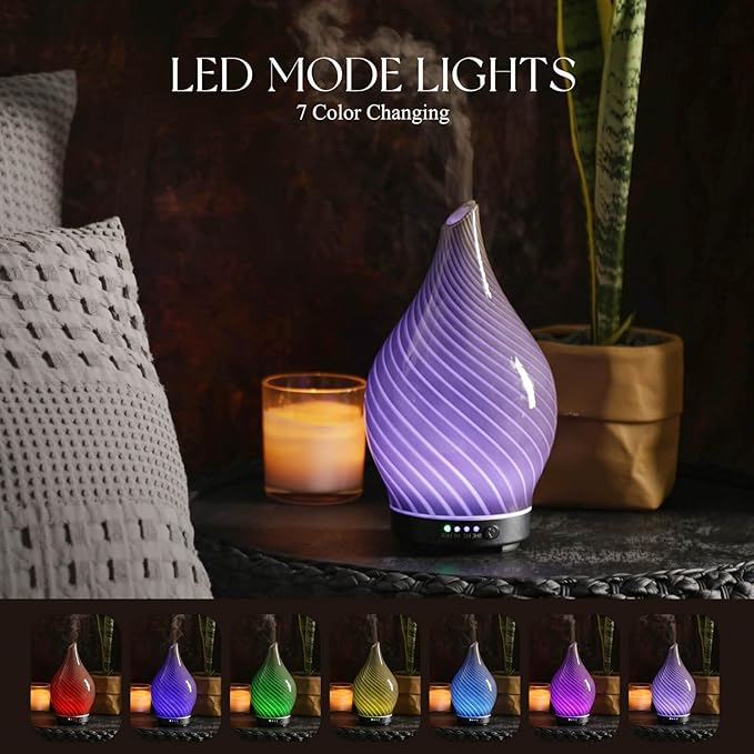 Porseme 150ml Essential Oil Diffuser Glass Color Changing Aroma Air Diffusers Aromatherapy Ultrasonic Cool Mist Humidifier 6 Running Hours Waterless Auto-Off for Sleeping Yoga Office Spa (Pure Grey)