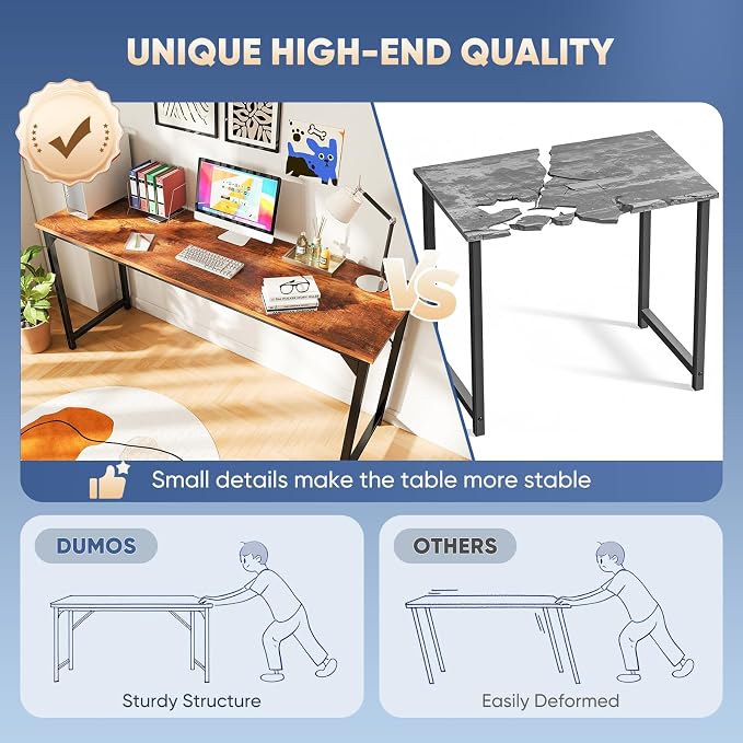 DUMOS 63 Inch Small Computer Desk, Gaming Desks for Home Office Bedroom | Modern Study Writing Work Table, Craft PC Desk Simple Workstation with Reinforcement Structure, Rustic Brown