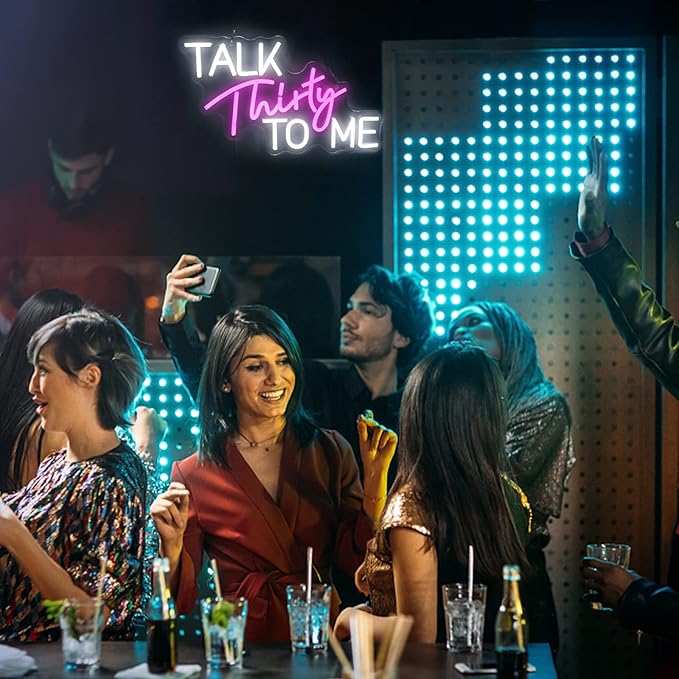 Talk Thirty To Me Neon Sign Dimmable 30th Birthday Neon Light Party Words Neon Signs For Wall Decor Led Pink White Light Signs For Bedroom Home Bar Birthday Gift For Girls USB Sign
