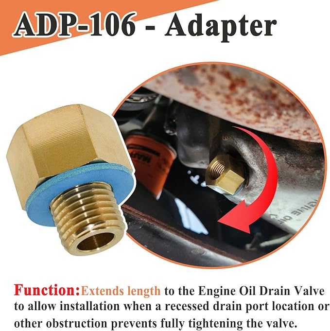 2 Pcs ADP-106 Adapter with Gasket for F106 Series Quick Oil Drain Valve, M14-1.5, Brass