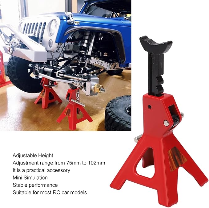 Simulation Jack Stand 75mm~102mm Adjustable Height RC Jack Stand Climbing Car Simulation Decorative Accessory Mini Lifting Jack for SCX10 D90 1/10 RC Car(Red)