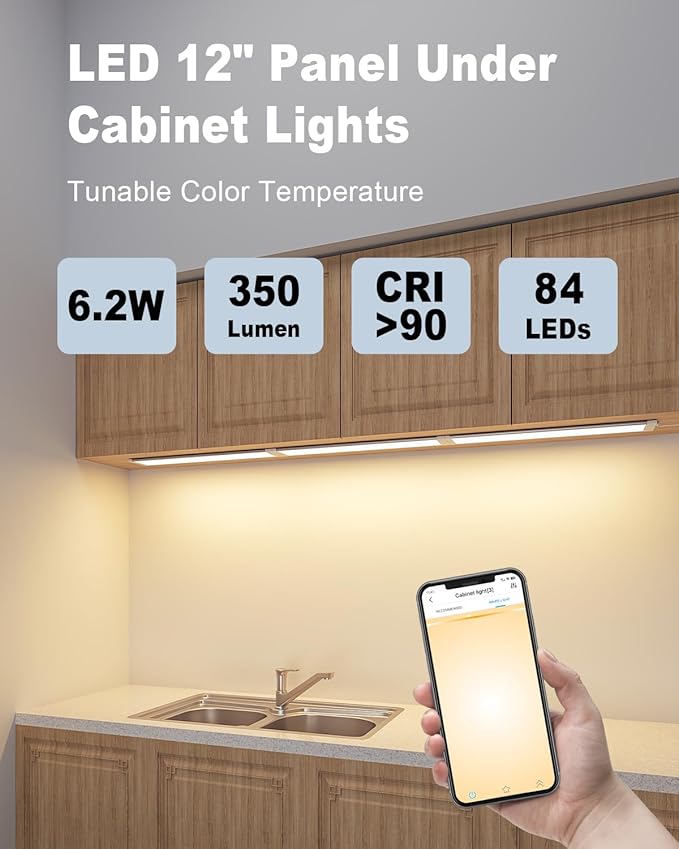 MYPLUS LED Under Cabinet Lighting Kit, 5 Color Temps Kitchen Light Under Cabient with Mesh APP DIY Control, 11W ETL Listed Power and Bright 700Lumen, Linkable LED Lighting 2 * 12 inch Panels