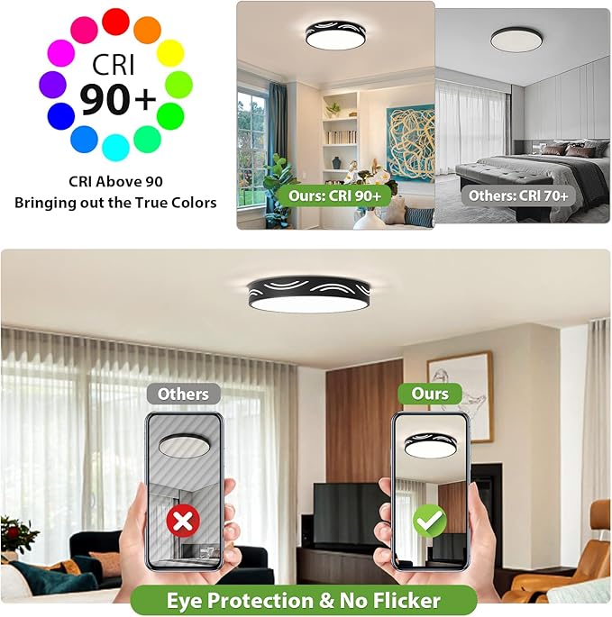 Modern Dimmable Ceiling Light Fixture,5CCT in One LED Flush Mount Kitchen Lights,Round Close to Ceiling Lamp for Bedroom Living Room Hallway Entryway Laundry Room Bathroom(Black,15.75 in,ETL Listed)
