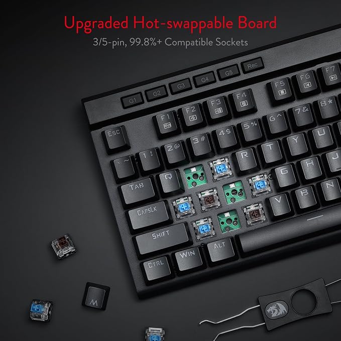 Redragon K580 Wired RGB Mechanical Gaming Keyboard, Macro Key & Media Wheel | 5 On-Board Keybinding Buttons for MMO MOBA Games, Dedicated Media Controls, Classic Tactile Blue Switch for Hype Typing Feel