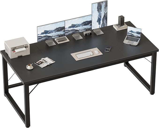 Mericonia 63x28 Inch Computer Desk, 1" Thick Large Office Table, Black | Modern Simple Style, Heavy Duty Industrial Frame, Large Study & Writing Table for Home Bedroom Work