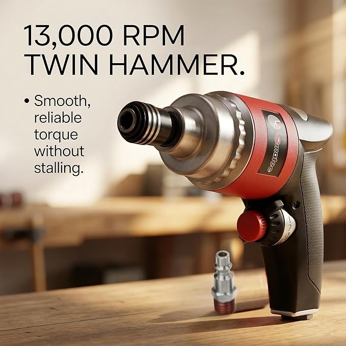 LE LEMATEC Professional Air Impact Driver - 13000 RPM Pneumatic Wrench with Twin Hammer, 40 ft-lb Torque, 1/4" NPT Compact Gun for Automotive, Furniture & Woodworking (LE-ID413)
