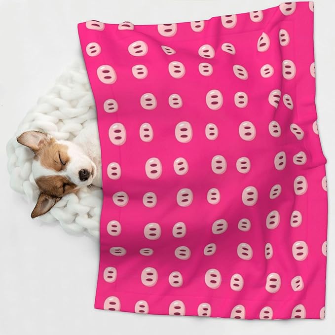 Reversible Plush Dot Pet Blanket for Dogs and Cats, Cute Pig Nose Printed Pink, Ultra Soft Two Sided Design with Warm Fuzzy Side and Smooth Side for Comfort