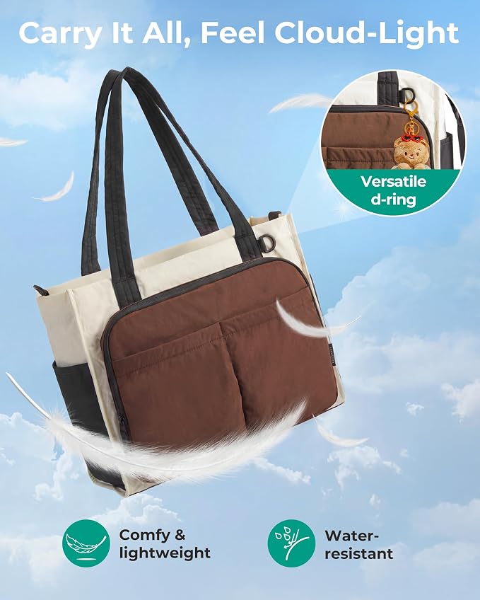 BAGSMART Small Tote Bag for Women, 13'' Laptop Canvas Work Bag with Zipper | 30oz/40oz Tumble & 11 Pockets Travel Tote, Teachers/Nurses, Lightweight Canvas or Water-Resistant Puffer Taslon Crossbody Bag