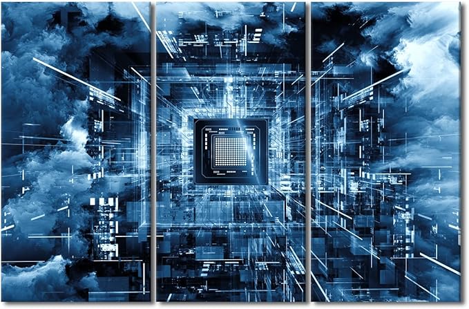 Technology Digital Art Modern Wall Art CPU Concept Abstract Picture Canvas Wall Art Contemporary Artwork Print On Canvas Bedroom Wall Art Pictures for Living Room Framed Ready to Hang(40"Wx60"H)