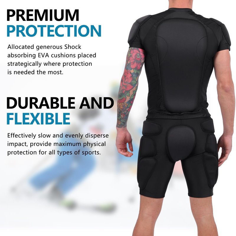 TUOY Protective Padded Shorts for Snowboard,Skate and Ski,3D Protection for Hip,Butt and Tailbone Black