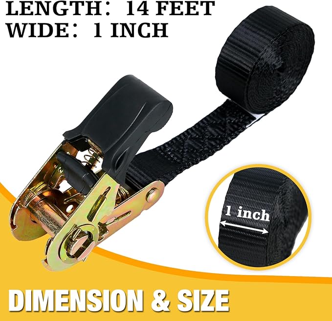 Endless Retractable Ratchet Straps 1650 lb Break Strength 1" x 14 Ft (No Hooks) Tie Down Strap Rope Travel Trailer/RV Motorcycle,Car Cargo Ropes for tieing up Stuff,Case,Water Tank to Roof Rack,Trees