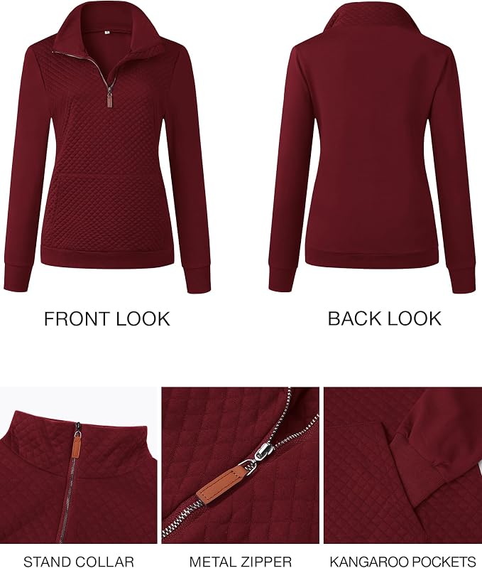 BTFBM Women Fashion Quilted Pattern Lightweight Zipper Long Sleeve Plain Casual Ladies Sweatshirts Pullovers Shirts Tops