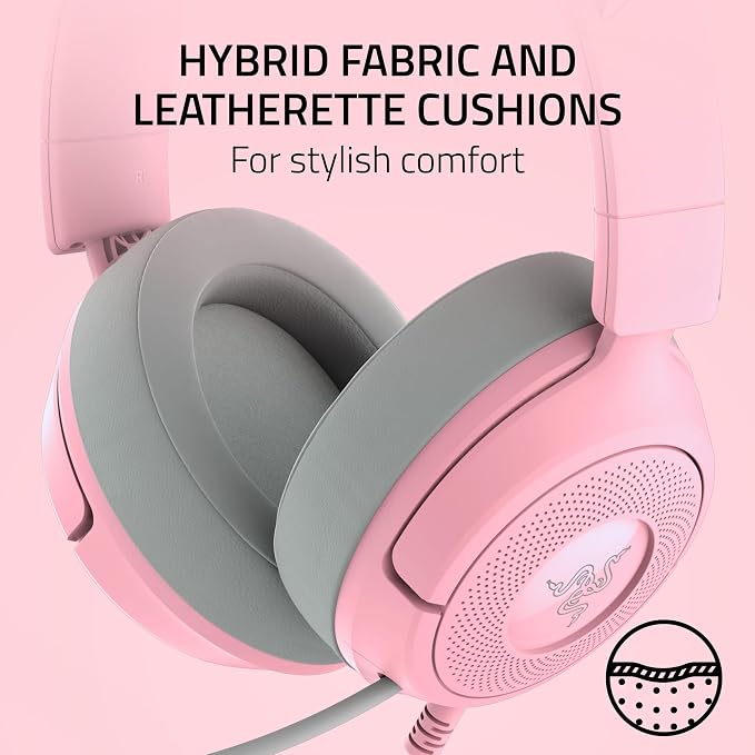 Razer Kraken Kitty V3 X Wired Gaming Headset, Kitty Ears, Pink | HyperClear Cardioid Mic, 40 mm Drivers, 7.1 Surround Sound, Comfy Ear Cushions, Cross-Platform via 3.5mm PC, PS5, Xbox