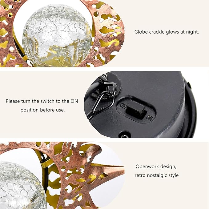 Solar Lights Outdoor Waterproof Garden Decor Hanging Sun Lanterns with Crackle Glass Ball LED for Garden Patio Yard Porch, Unique Gardening Gifts for Women Mom Grandma