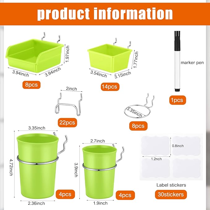 Sieral 64 Pieces Pegboard Bins Pegboard Cups with Hooks and Loops Peg Hooks Assortment Organizer Accessory for Organizing Accessories Tools Storage Office Workshop Garage Workbench (Colorful)