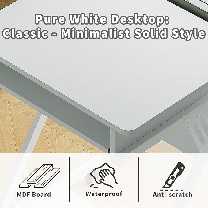 ALISENED Computer Desk for Small Spaces Compact Desk with Keyboard Tray | 23.6" Z-Shaped, with Wheels and Bottom Shelves, for Home Office, Computer Cart Mobile Laptop Cart, White