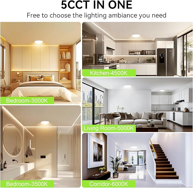 MODERN 6Pack LED Flush Mount Ceiling Light, 3000K-3500K-4500K-5000K-6000K Adjustable Ceiling Lamp,7.5inch Surface Mounted for Living Room, Bedroom, Kitchen, Laundry, Hallway (White, 6 Pack)