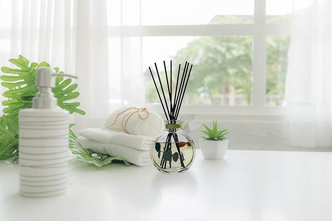LOVSPA Reed Diffuser Set, Unwind Eucalyptus & Mint Scented Oil Diffuser with Sticks, Home Fragrance Accessories for Bathroom Shelf Decor, Aroma Diffusers for Home or Office Desk, USA Made