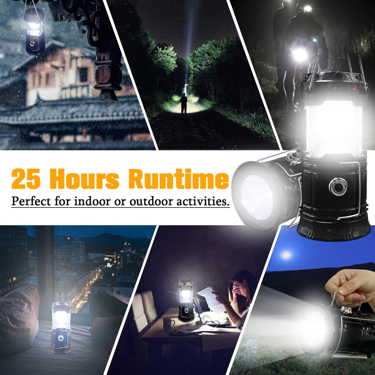 XTAUTO Collapsible Camping Lantern - Solar USB Rechargeable, Waterproof LED Light | 2-Pack for Emergencies & Hiking