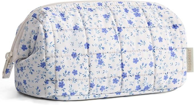 BAGSMART Makeup Bag Travel Toiletry Bag, Wide-open Zipper Pouch, Floral | Puffy Padded, Travel Essentials, Make Up Bag, For Women, Makeup Organizer, Toiletries Accessories Brushes