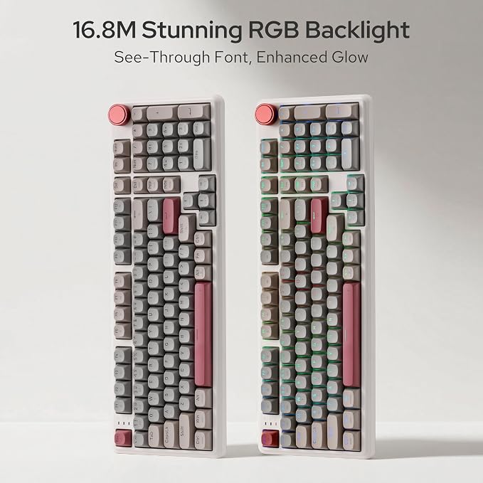 Redragon K768 PRO Wireless 100-Key Gasket Gaming Keyboard, Knob + 8000mAh | Multi-Function Control Wheel, 0-Delay Tri-Mode, Cushioned 5-Layer Noise Dampening for Creamy Thocky Sound, Practical 95% Size