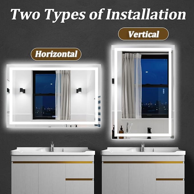 36"x30" Smart LED Bathroom Mirror - Dimmable Brightness, Backlit & Frontlit Lighting, 3 Color Modes, Anti-Fog, Memory Function, Wall Mounted Lighted Vanity Makeup Mirror
