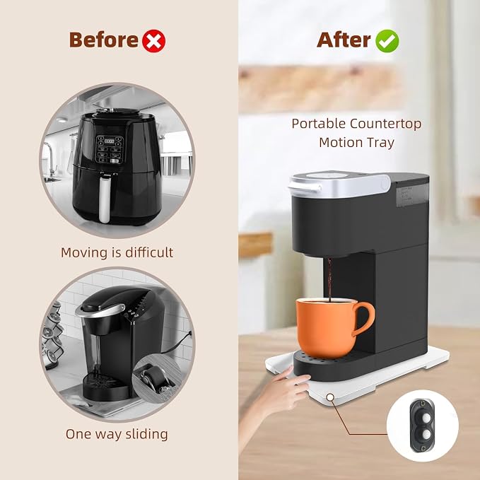 360° Rolling Tray Bamboo Appliance Slider for Kitchen Appliances | Kitchen Appliances Sliding Tray for Coffee Maker Appliances Mat Easily from Under The Cabinet White(13.9"×9.4")