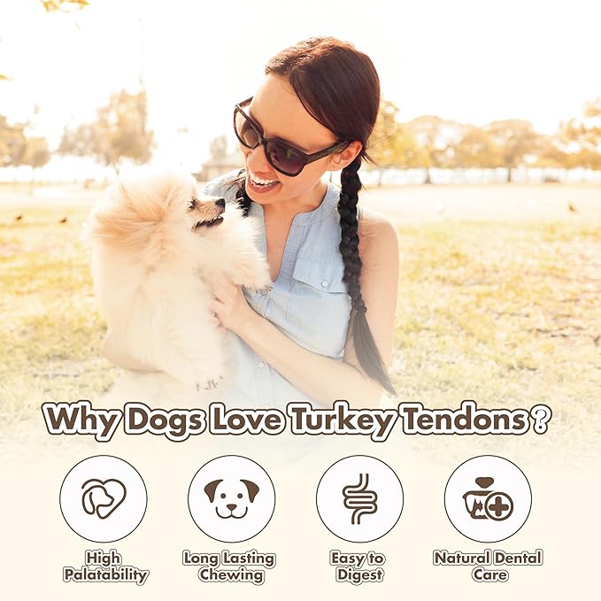 Turkey Tendons for Dogs, All Natural, Healthy Dog Treats, Long Lasting, Hypoallergenic Dog Chews, Rawhide Free, USA-Sourced, for All Dogs, Lollipop, 4 Count Pack