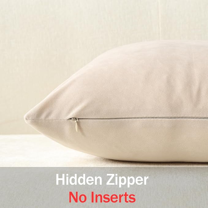 Euro Sham Covers 26x26 Beige: Pack of 2 Cozy Soft Velvet Square Modern Luxury Decorative Throw Pillow Cases for Sofa Couch Living Room Bed Home Decor