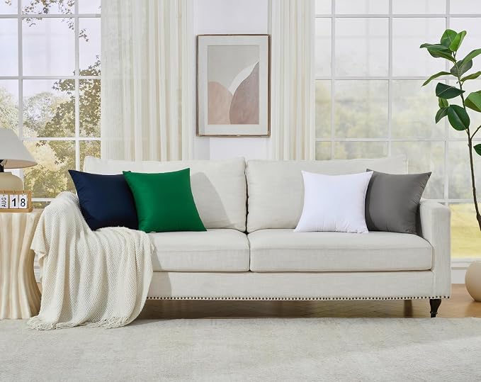 Longhui bedding Green Throw Pillow Inserts 20x20 Set of 2, 100% Cotton Cover with Polyester Fill, 2-in-1 Use as Stuffers or Standalone Decor for Couch, Bed, Living Room, Outdoor