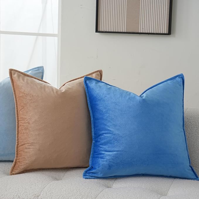 Velvet Royal Blue Throw Pillow Covers 18”x18”Pack of 2 Soft Decorative | Square Cushion Covers for Couch Sofa Bed Livingroom Car Home Decor,45x45Cm