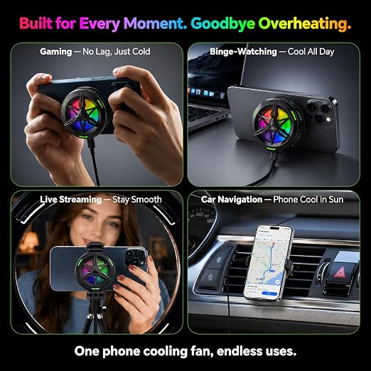 2-in-1 Magnetic & Clip-On USB Phone Cooler for Gaming, Semiconductor Cell Phone Cooling Fan Radiator for iPhone/Android/iPad/Tablet – Ideal for Gaming, Video Calls, Live Broadcasting, and Vlog