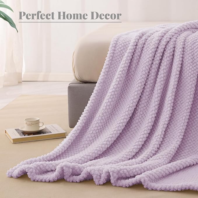Whale Flotilla Soft Fleece King Size Bed Blanket, Lilac | 90x104 Inch, Suitable for Bed, Fluffy Fuzzy Jacquard Blankets for All Season, Lightweight and Cozy
