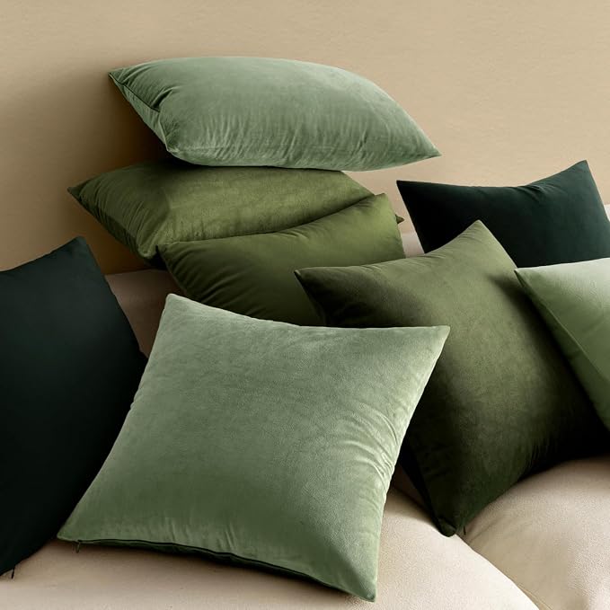 MIULEE 24x24 Inch Pack of 2 Euro Velvet Throw Pillow Covers Sage Green | Soft Solid Decorative Euro Sham, Modern Luxury Home Decor, for King Bed Sofa Couch Bedroom Livingroom